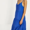 Fashion Oasis Button Front Textured Tiered Maxi Dress Cobalt