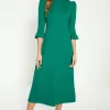 New Oasis Button Shoulder Ponte Midi Dress Green