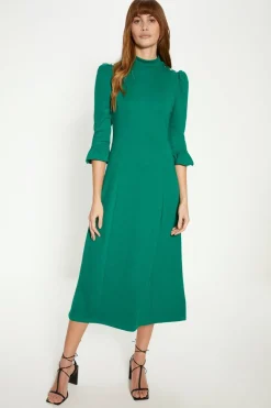 New Oasis Button Shoulder Ponte Midi Dress Green