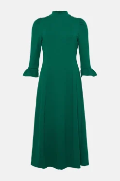 New Oasis Button Shoulder Ponte Midi Dress Green