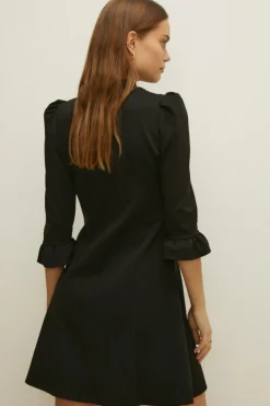 Sale Oasis Button Shoulder Skater Ponte Dress Black