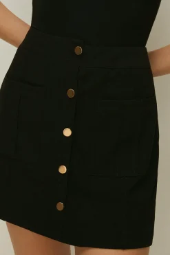 Clearance Oasis Button Through Crepe Mini Skirt Black