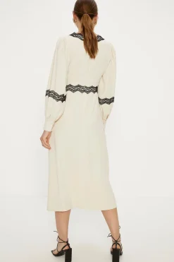 Discount Oasis Button Through Lace Detail Midi Dress Ecru