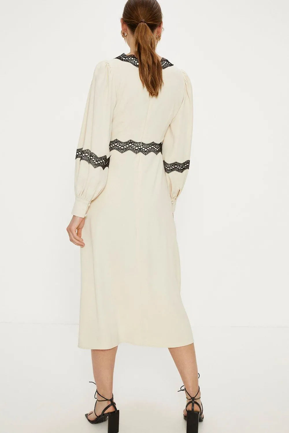 Discount Oasis Button Through Lace Detail Midi Dress Ecru