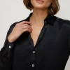 Outlet Oasis Button Through Long Sleeve Satin Shirt Black
