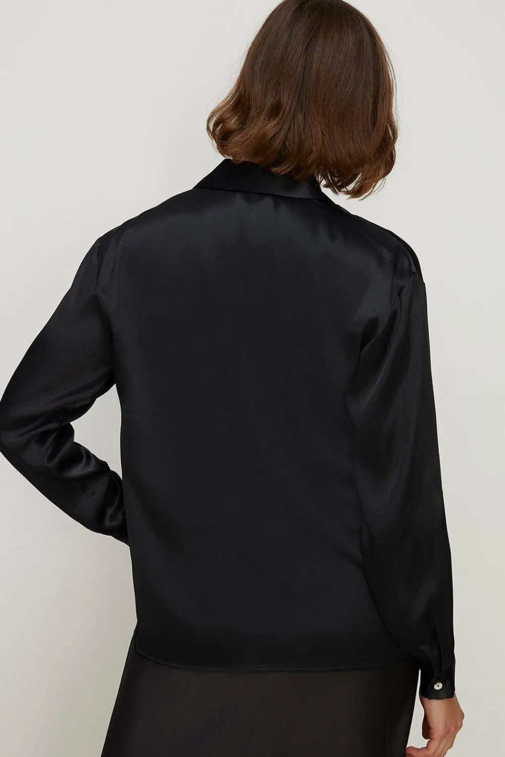 Outlet Oasis Button Through Long Sleeve Satin Shirt Black