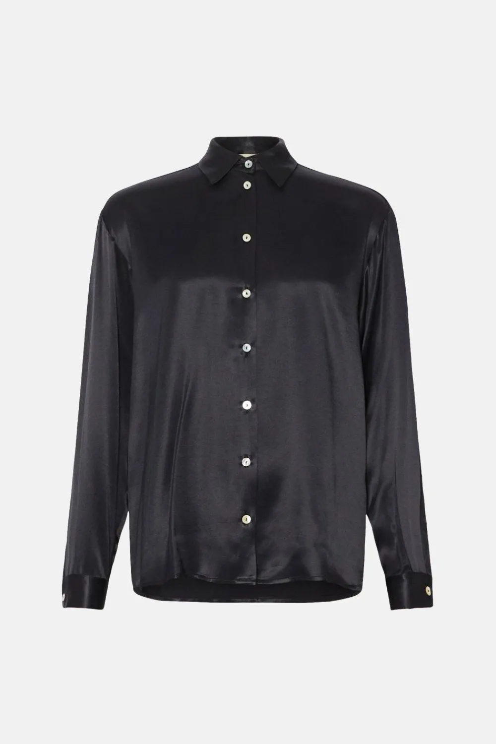 Outlet Oasis Button Through Long Sleeve Satin Shirt Black