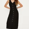 Hot Oasis Button Through Pique Midi Dress Black
