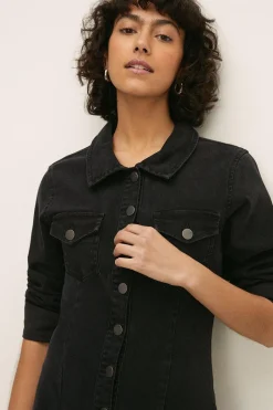 Discount Oasis Button Through Stretch Denim Dress Black