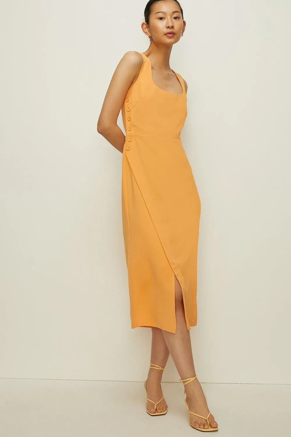 Outlet Oasis Button Wrap Detail Midi Dress Khaki