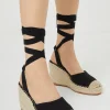 Online Oasis Canvas Espadrille Lace Up Wedge Black