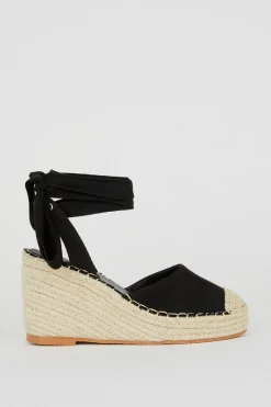 Online Oasis Canvas Espadrille Lace Up Wedge Black