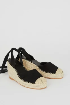 Online Oasis Canvas Espadrille Lace Up Wedge Black