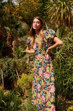 Discount Oasis Carnival Paisley Printed Puff Sleeve Dress Floral