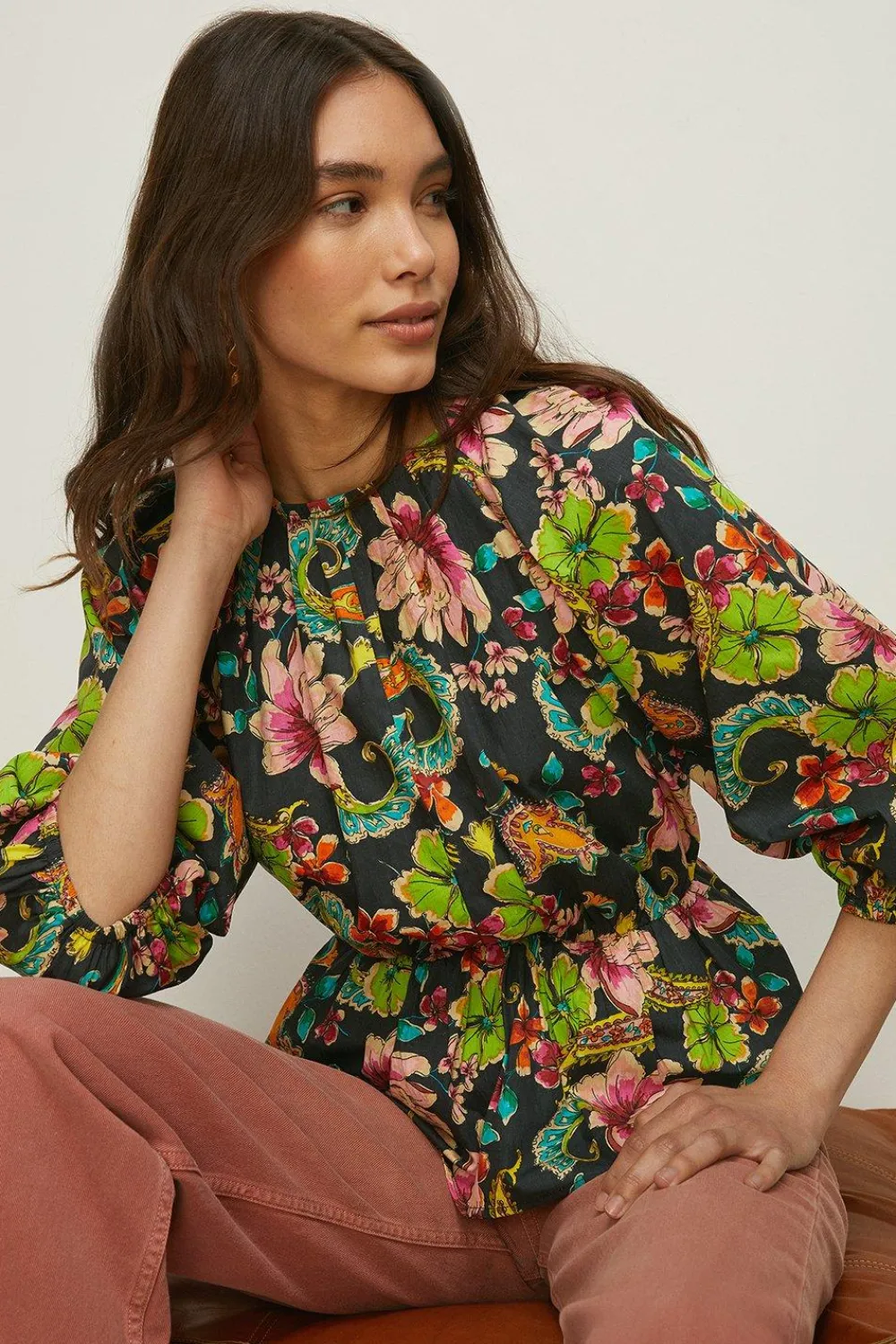Online Oasis Carnival Paisley Printed Puff Sleeve Top Floral