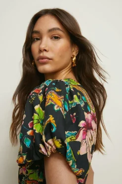 Discount Oasis Carnival Paisley Printed Puff Sleeve Dress Floral
