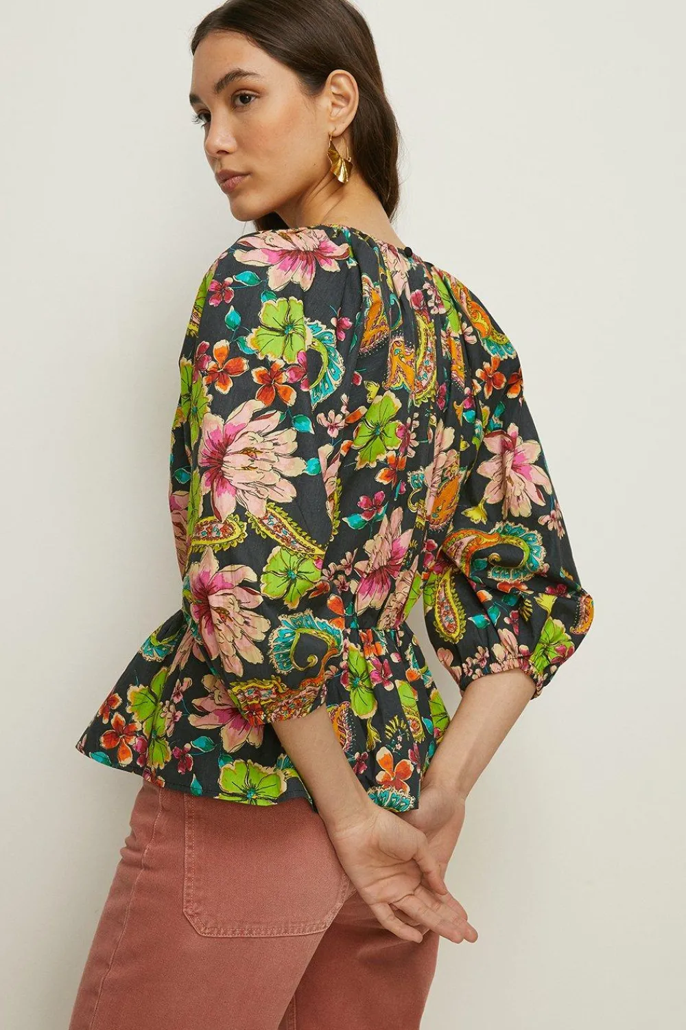 Online Oasis Carnival Paisley Printed Puff Sleeve Top Floral