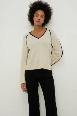 Outlet Oasis Cashmere Blend Deep Cuff Slouchy V Neck Jumper Camel