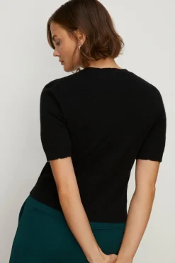 Outlet Oasis Cashmere Blend Scallop Detail Knitted T-Shirt Black