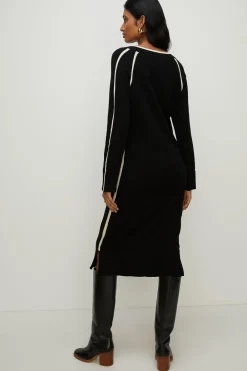 New Oasis Cashmere Blend V Neck Midi Dress Black