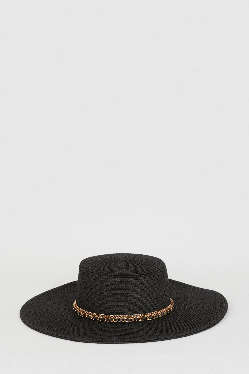 New Oasis Chain Detail Straw Floppy Hat Black