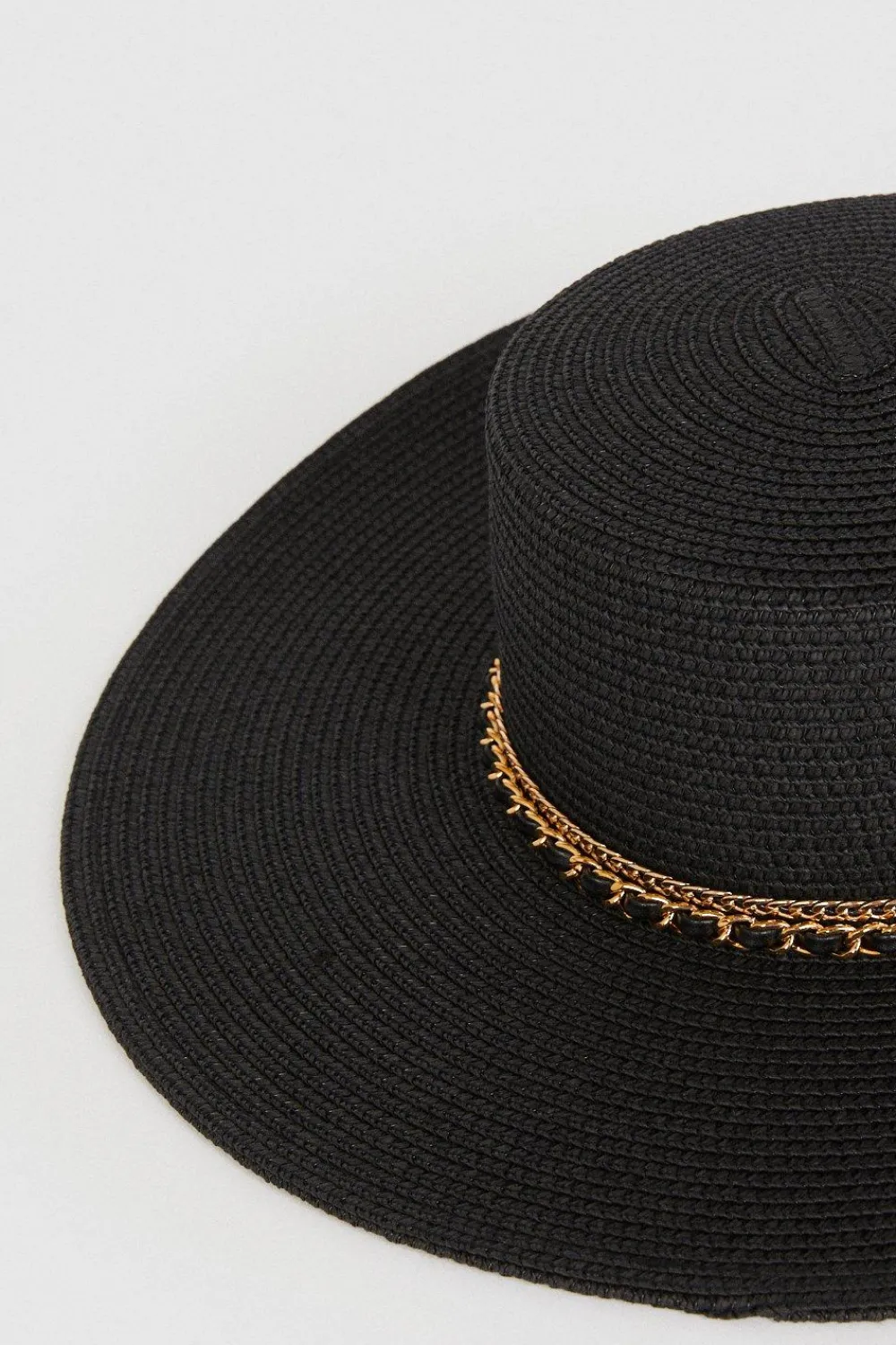 New Oasis Chain Detail Straw Floppy Hat Black