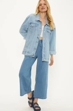 Clearance Oasis Chambray Drawstring Patch Pocket Trouser Blue