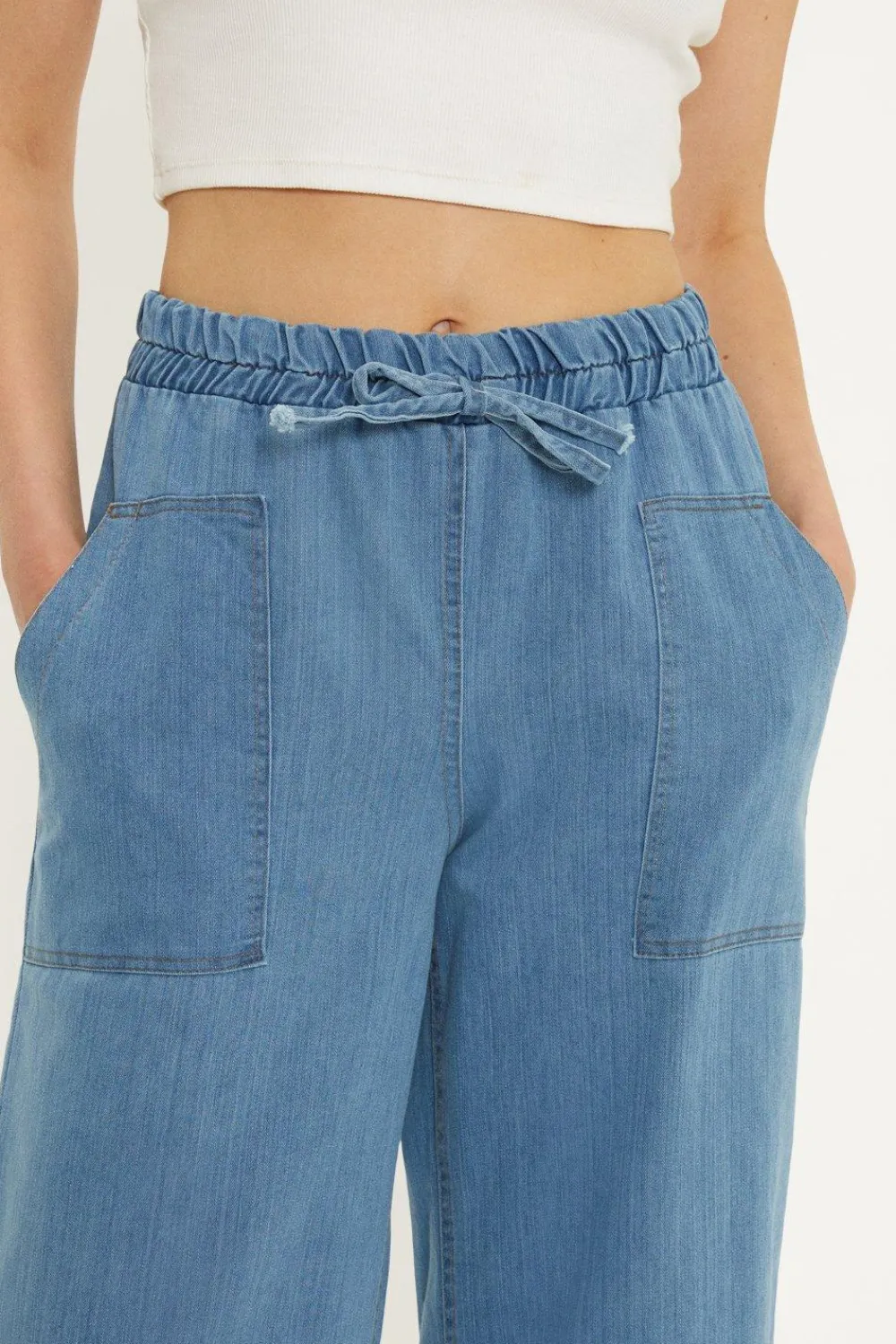 Clearance Oasis Chambray Drawstring Patch Pocket Trouser Blue