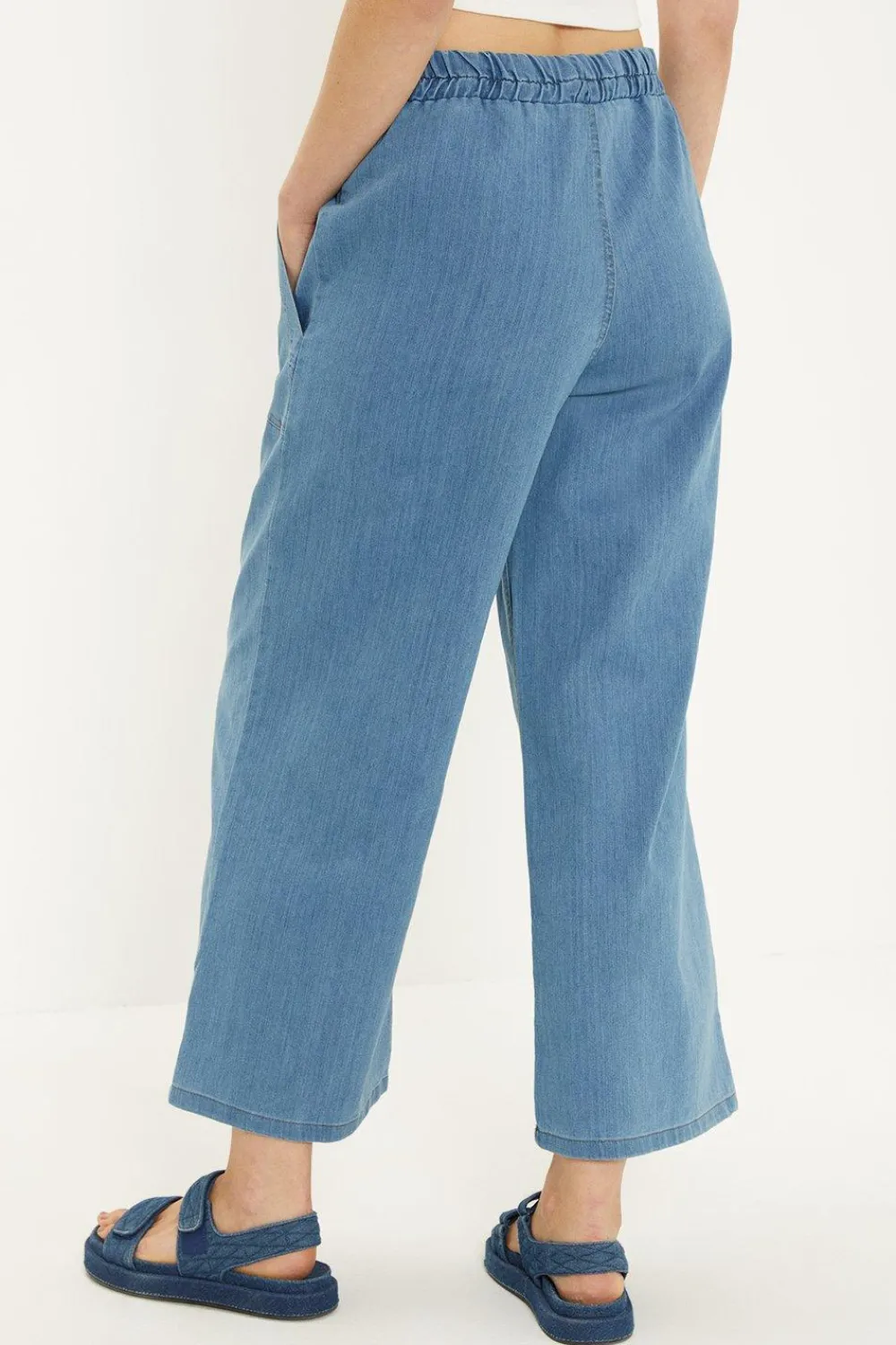 Clearance Oasis Chambray Drawstring Patch Pocket Trouser Blue