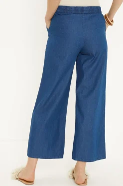 Best Oasis Chambray Drawstring Wide Leg Trouser Blue