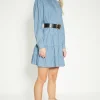 Outlet Oasis Chambray Pintuck Midi Dress Mid Wash