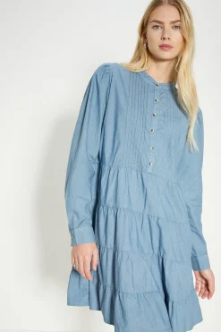 Outlet Oasis Chambray Pintuck Midi Dress Mid Wash