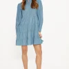 Clearance Oasis Chambray Pintuck Mini Dress Mid Wash