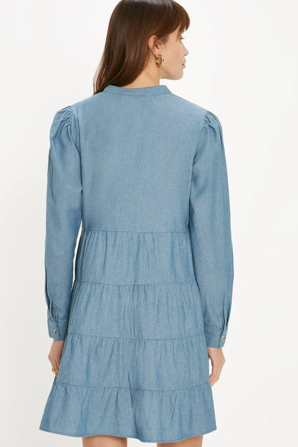 Clearance Oasis Chambray Pintuck Mini Dress Mid Wash