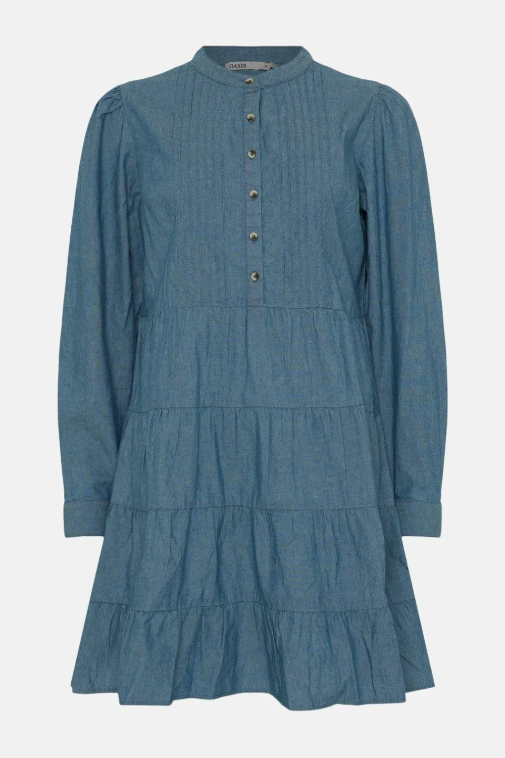 Clearance Oasis Chambray Pintuck Mini Dress Mid Wash