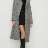New Oasis Check Collared Top Stitch Detail Coat Black