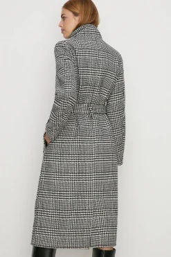 New Oasis Check Collared Top Stitch Detail Coat Black