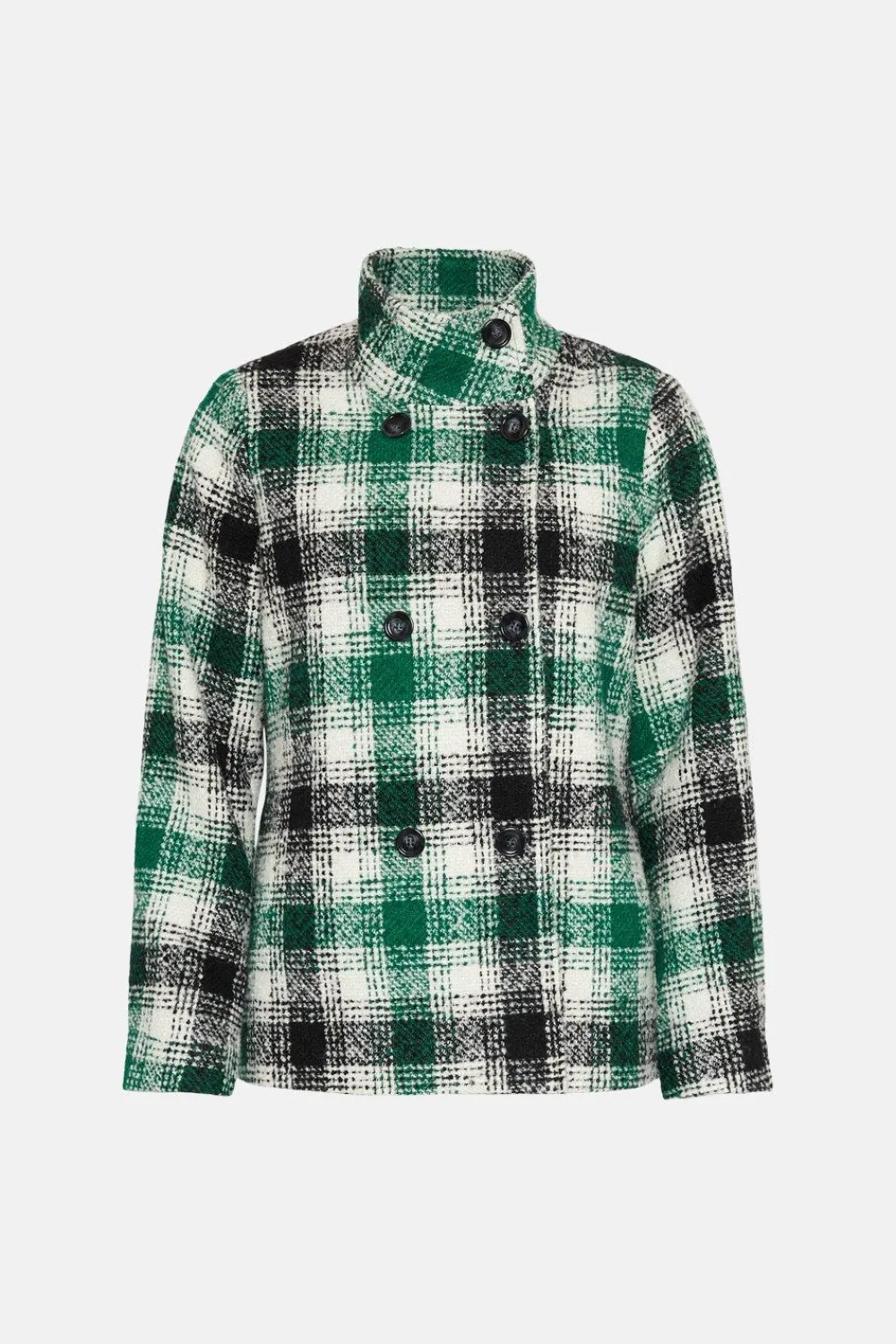 Hot Oasis Check Collared Top Stitch Detail Short Coat Green
