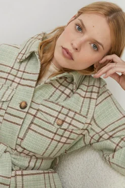 Hot Oasis Check Pocket Detail Overshirt Jacket Green