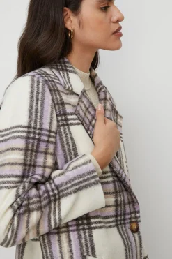 Outlet Oasis Check Single Breasted Relaxed Coat Purple