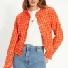 Hot Oasis Check Tweed Fringed Blazer Orange