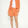 Sale Oasis Check Tweed Fringed Skort Orange