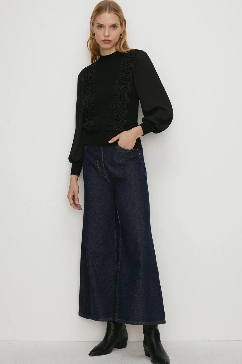 New Oasis Chemical Lace Woven Mix Jumper Black