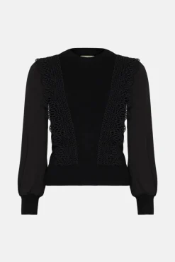 New Oasis Chemical Lace Woven Mix Jumper Black