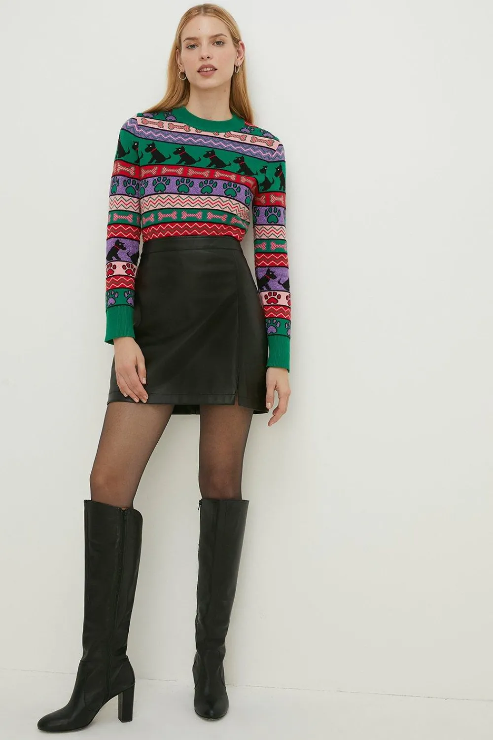 Sale Oasis Christmas Dog Jacquard Jumper Multi