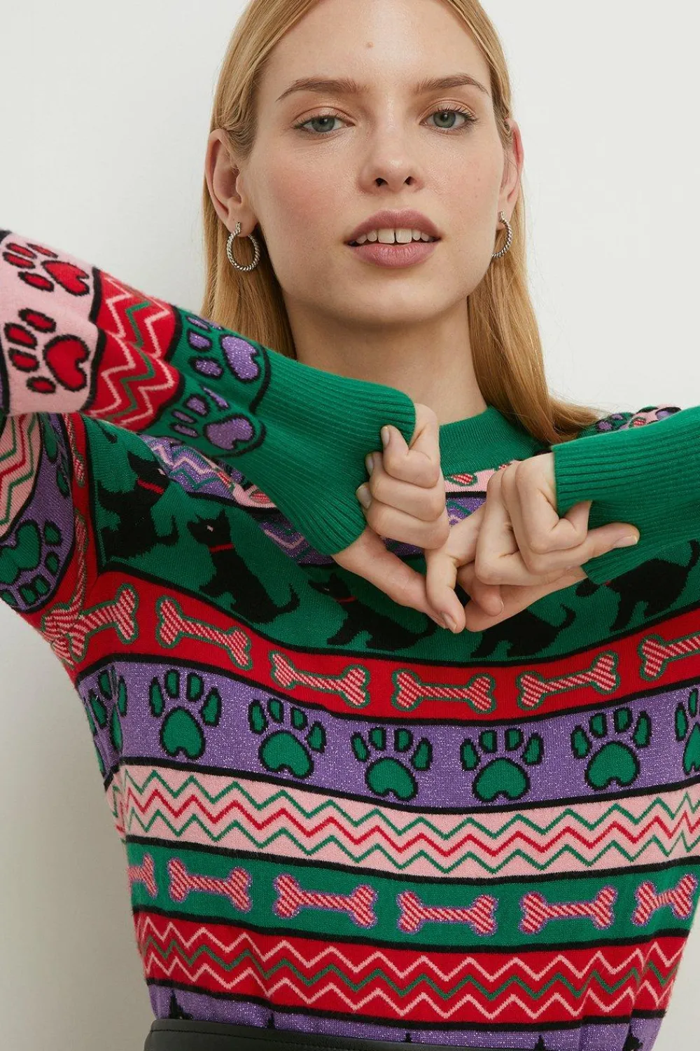 Sale Oasis Christmas Dog Jacquard Jumper Multi