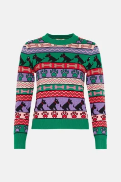 Sale Oasis Christmas Dog Jacquard Jumper Multi