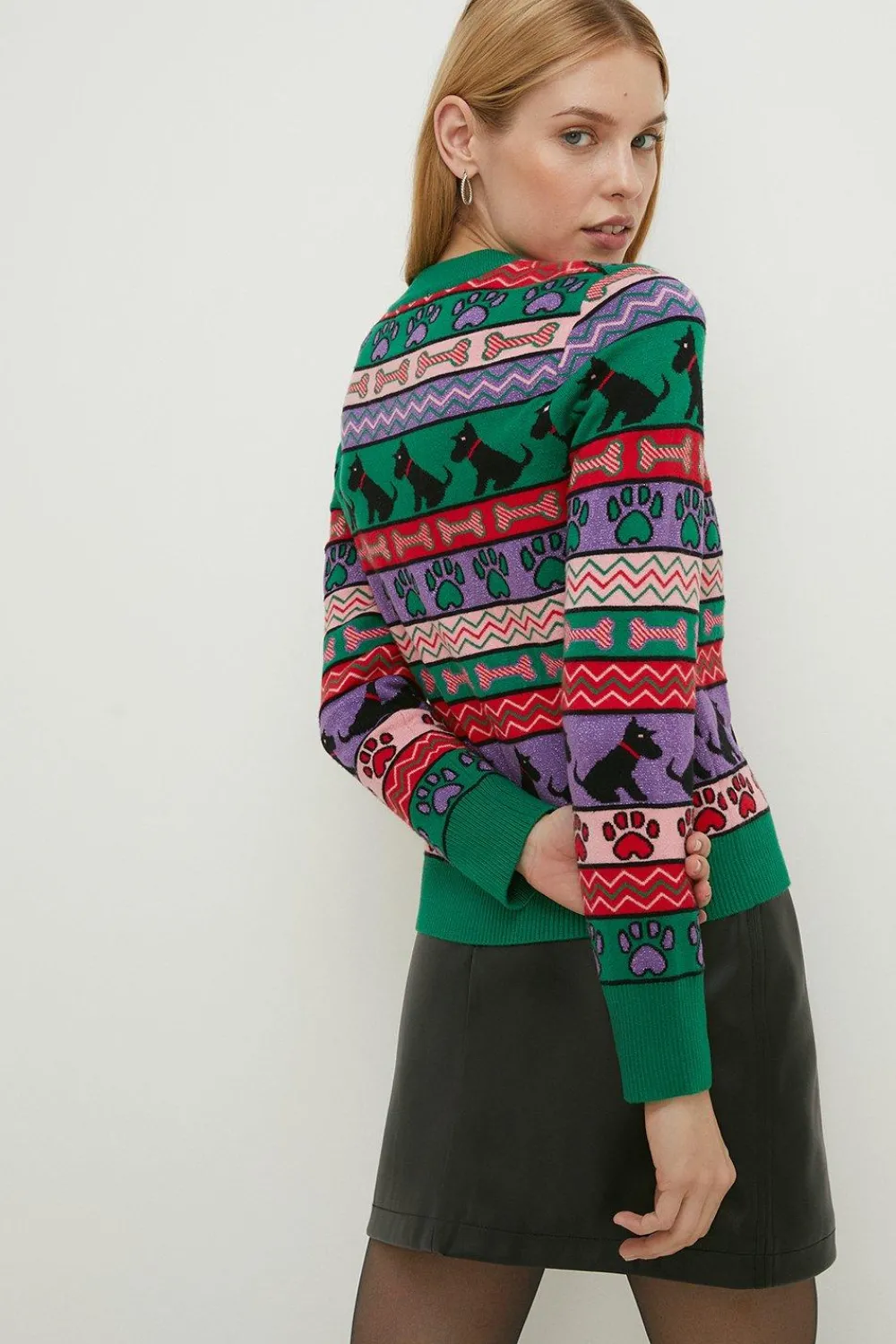 Sale Oasis Christmas Dog Jacquard Jumper Multi