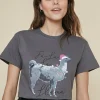 Discount Oasis Christmas Llama T Shirt Charcoal
