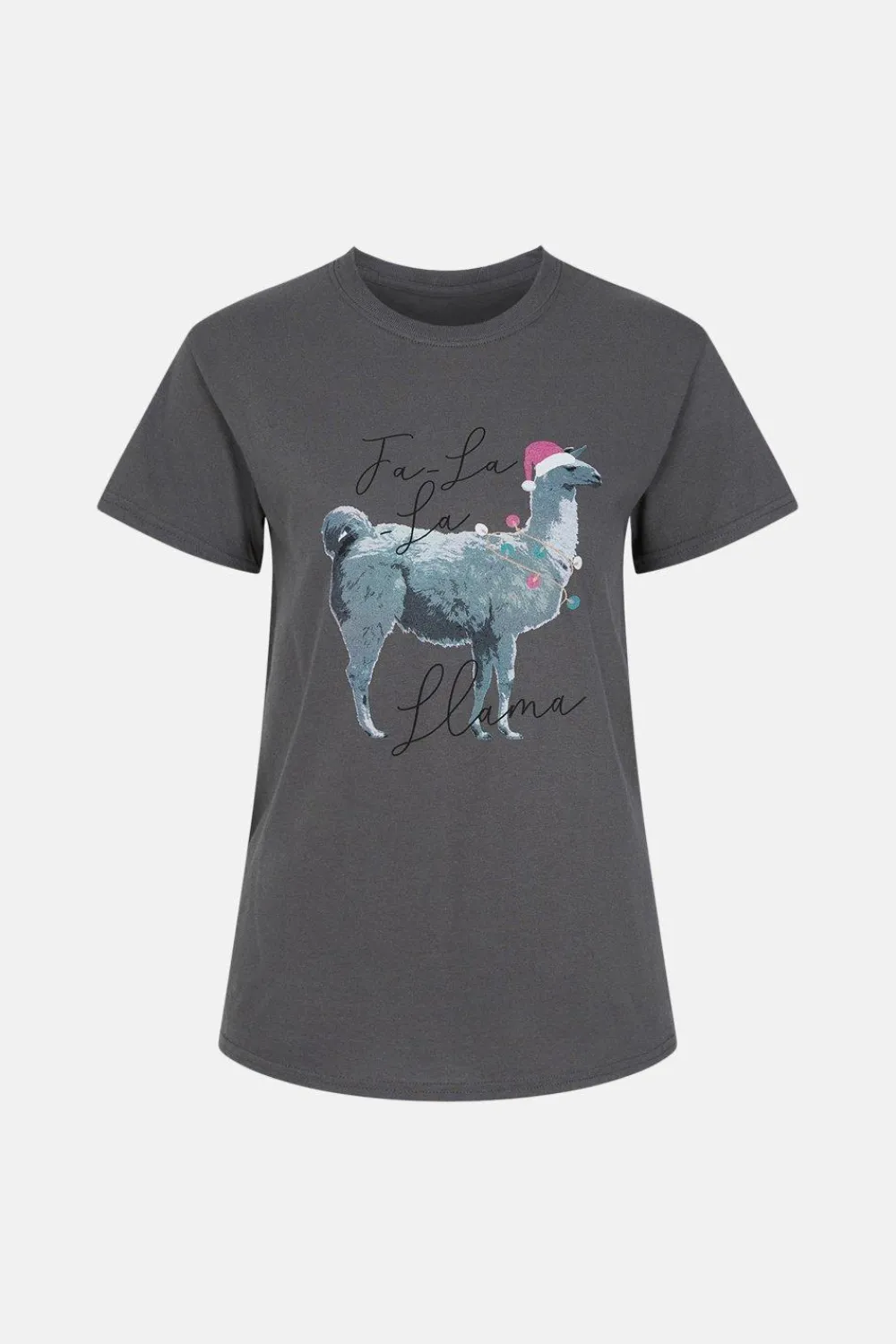 Discount Oasis Christmas Llama T Shirt Charcoal